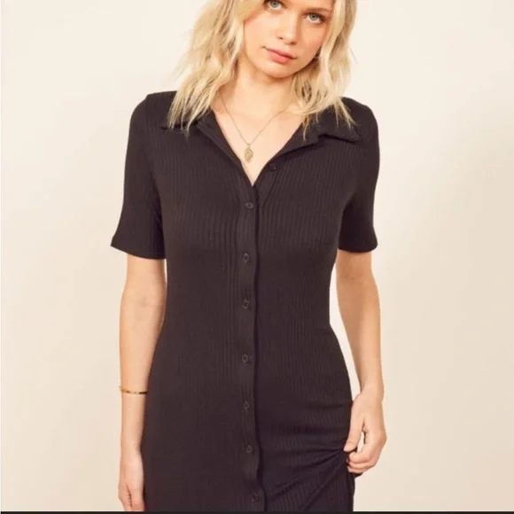 Reformation Betty Collared Button Ribbed Dress - Picture 3 of 4